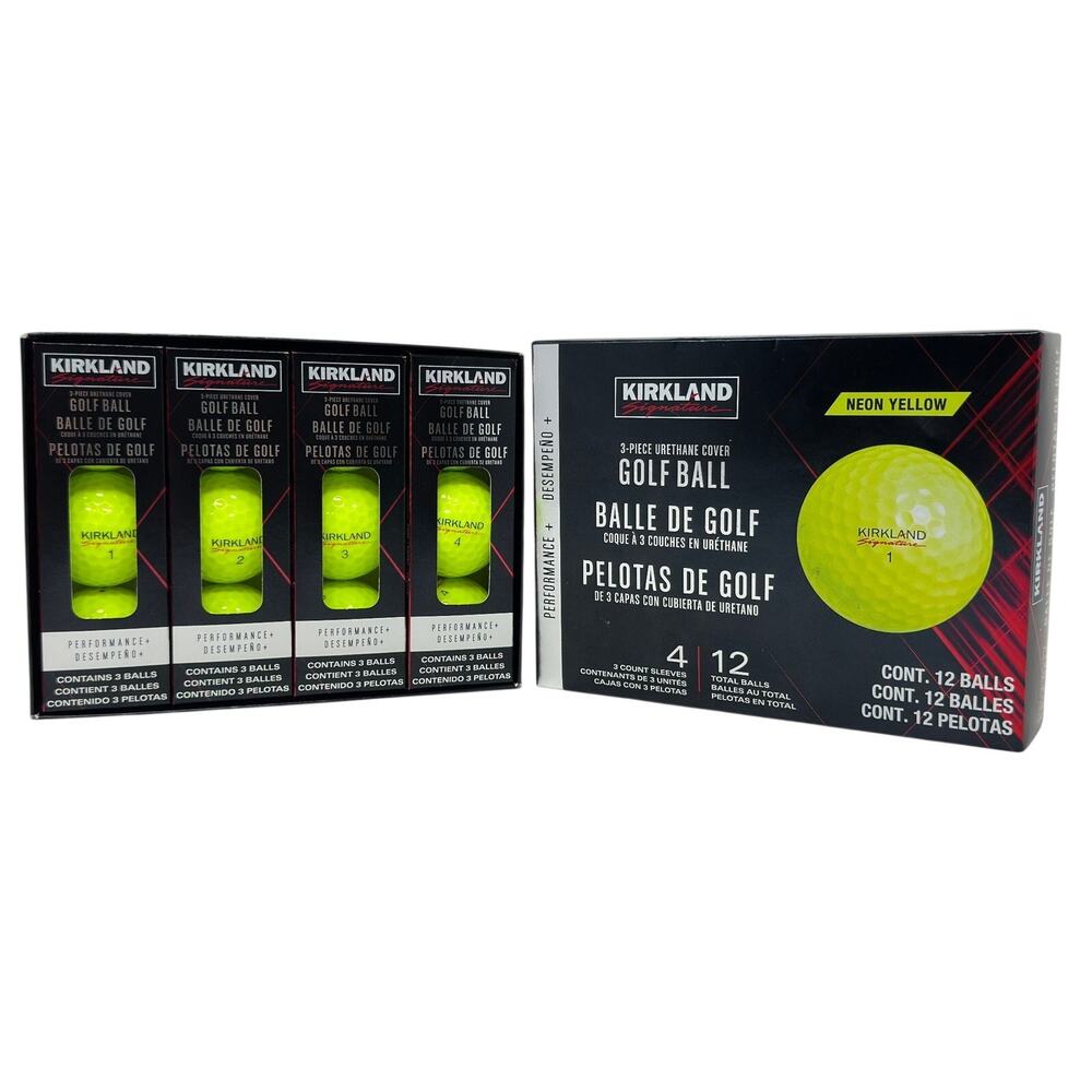 One Dozen (12) Kirkland Signature Neon Yellow 3-Piece Urethane Cover Golf Balls